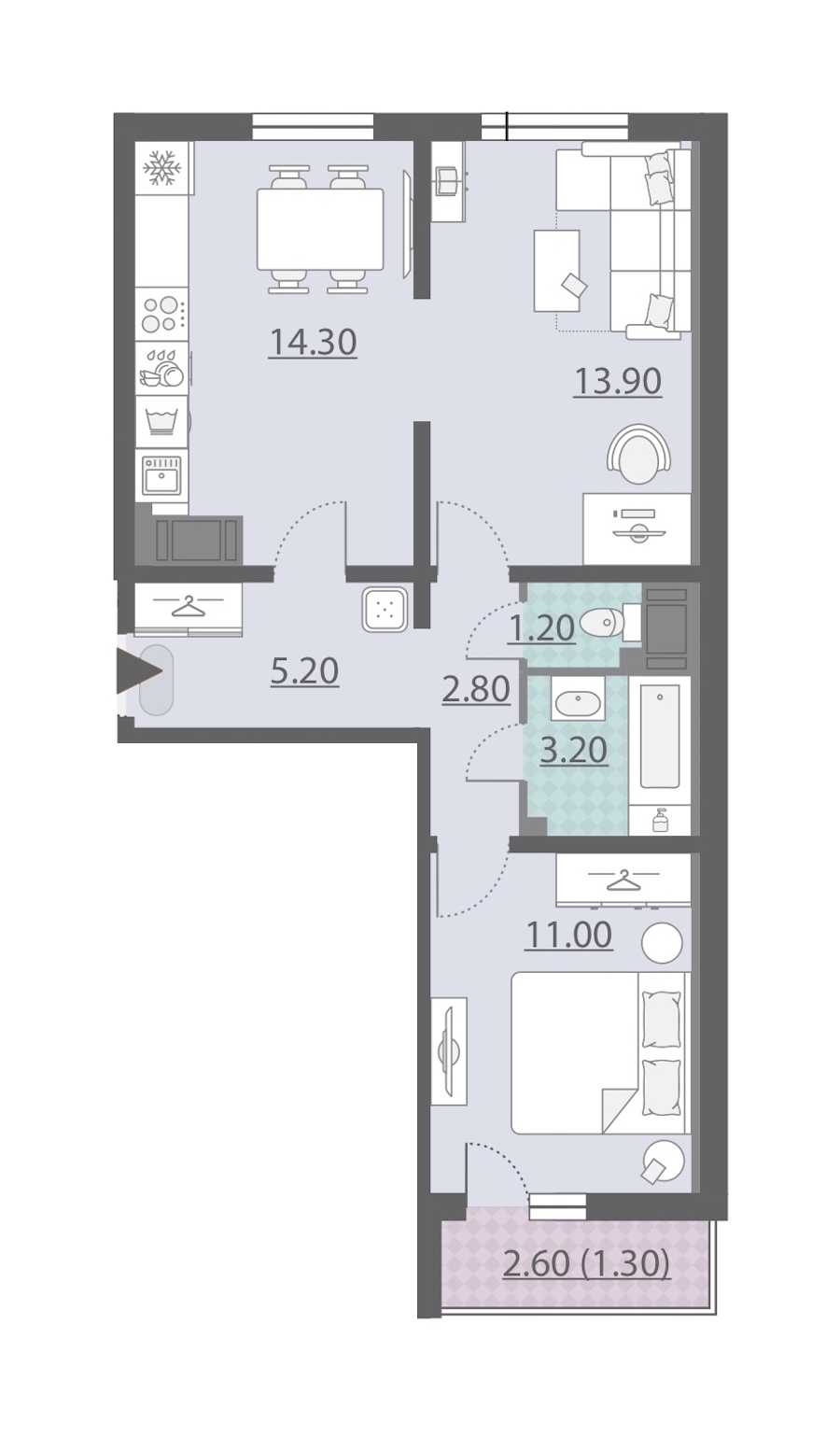 Двухкомнатная квартира в : площадь 52.9 м2 , этаж: 18 – купить в Санкт-Петербурге
